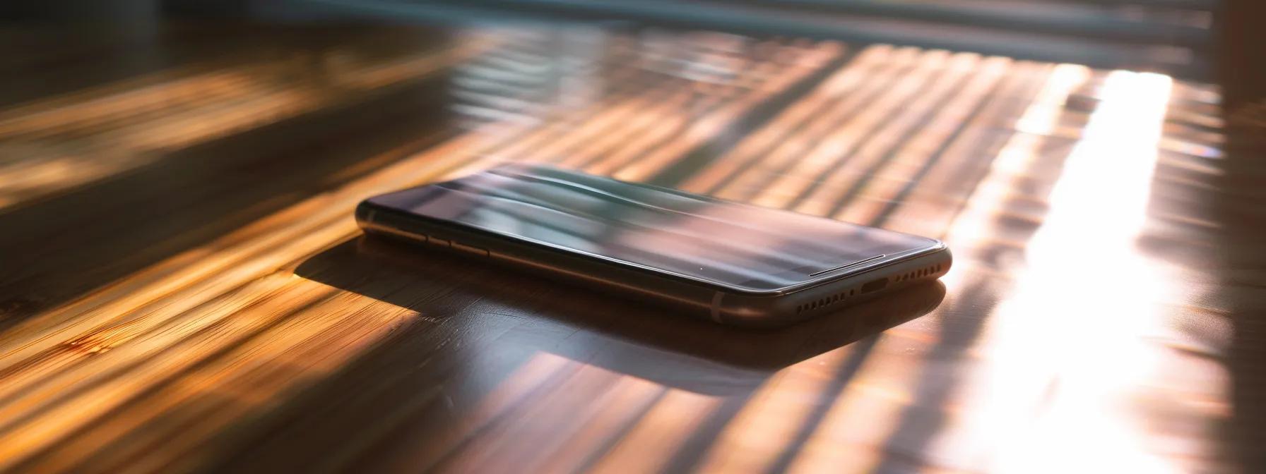 a-a-sleek-modern-iphone-rests-88b9da21-8dc6-4094-a2bd-58932c2ba9c0.webp a sleek, modern iphone rests on a glossy, wooden table with vibrant light casting reflections, symbolizing the blend of technology and financial accessibility through various financing options.