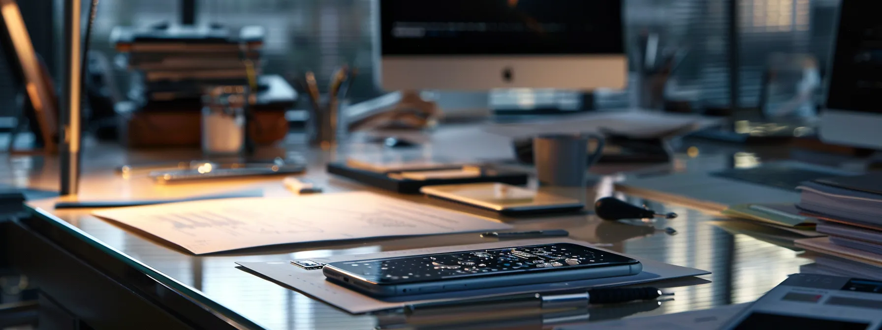 a-a-sleek-modern-workspace-showcases-307788df-8199-4a25-baf7-89da12fe52dc.webp a sleek, modern workspace showcases a meticulously disassembled iphone on a clean, reflective surface, illuminated by soft, diffused lighting that highlights the precision of the repair tools nearby.