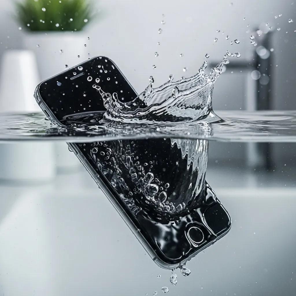 Smartphone submerged in water illustrating the urgency of addressing water damage