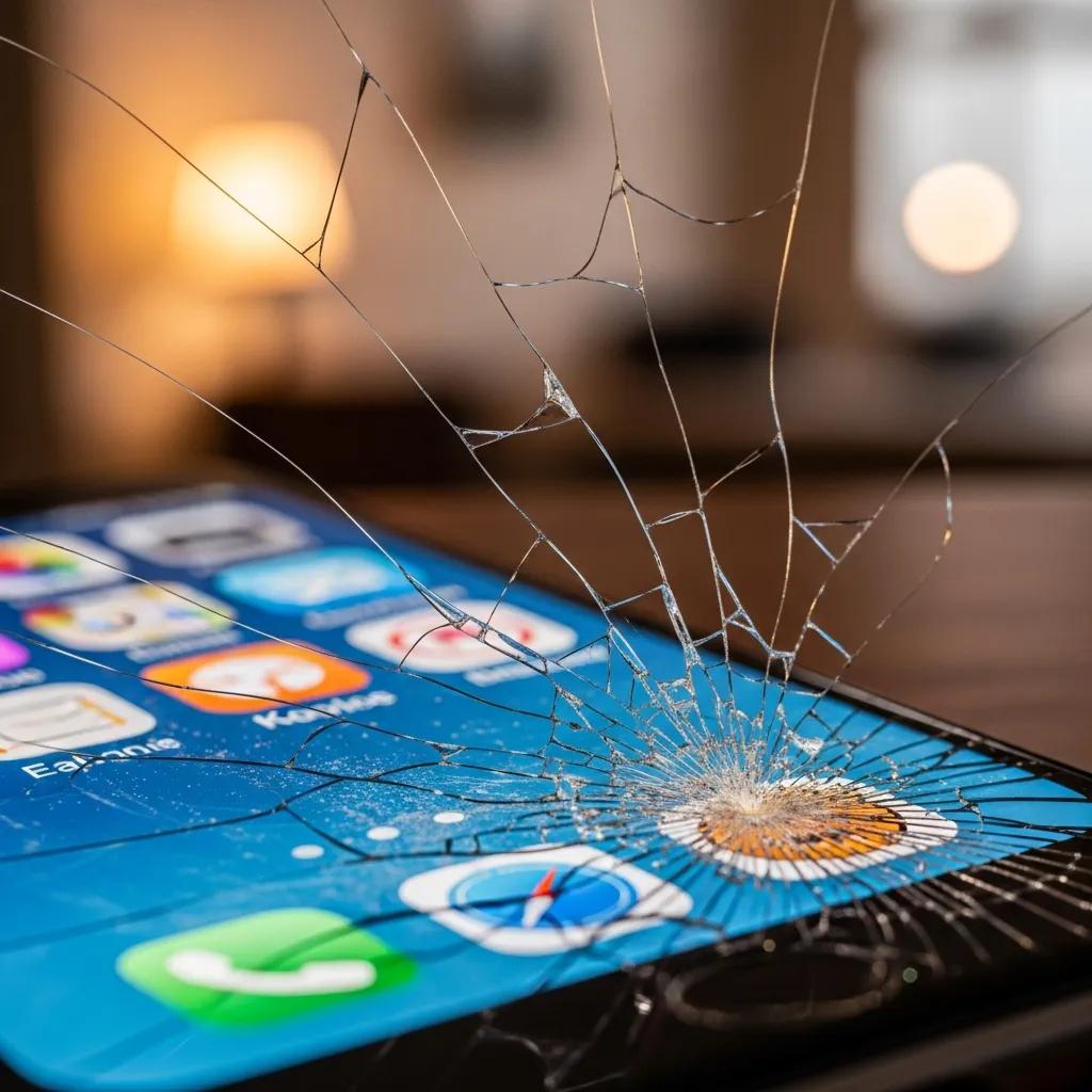 Cracked smartphone screen highlighting the challenges of device damage
