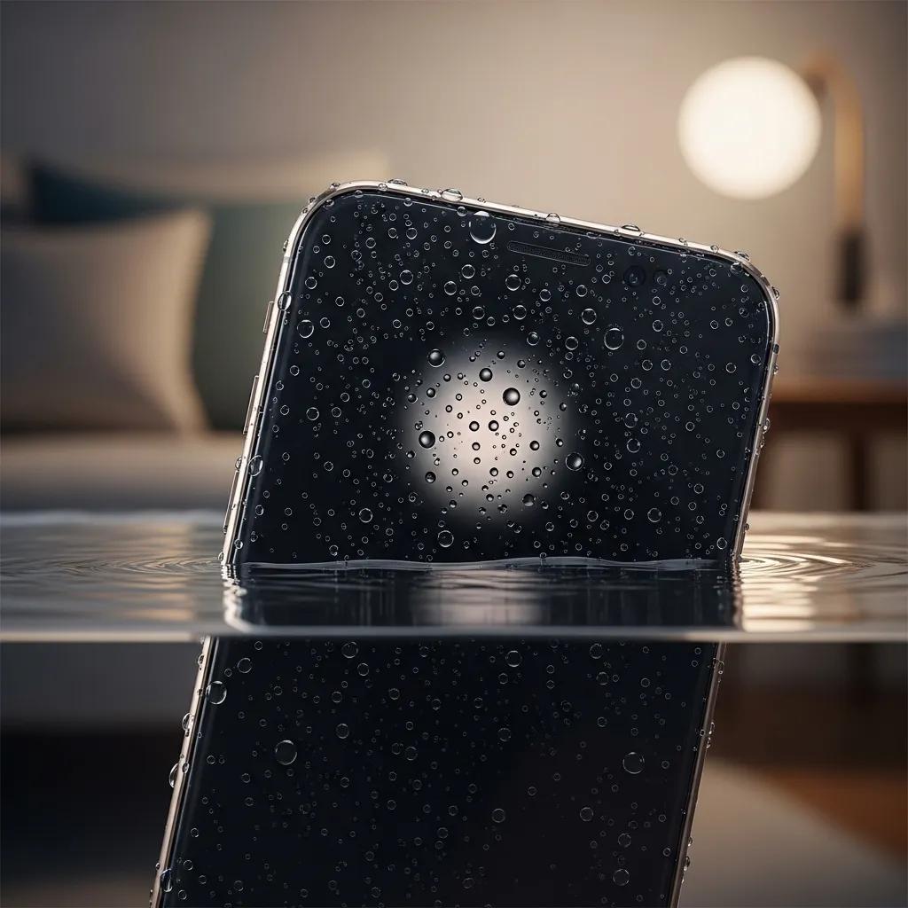 Smartphone partially submerged in water, highlighting the issue of water damage